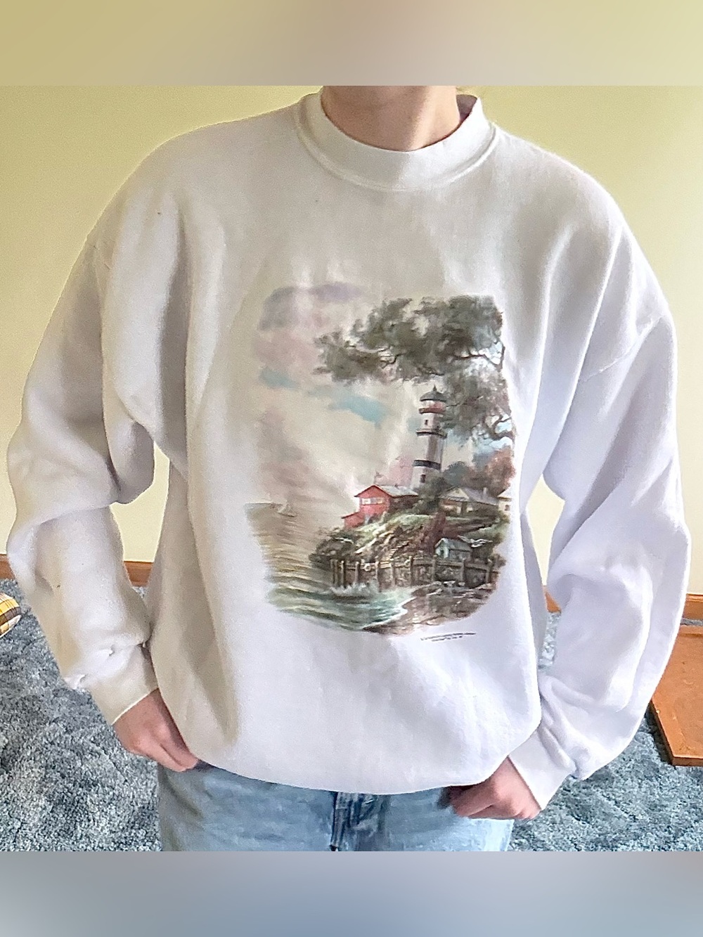 Vintage Lighthouse Graphic Sweatshirt - White
